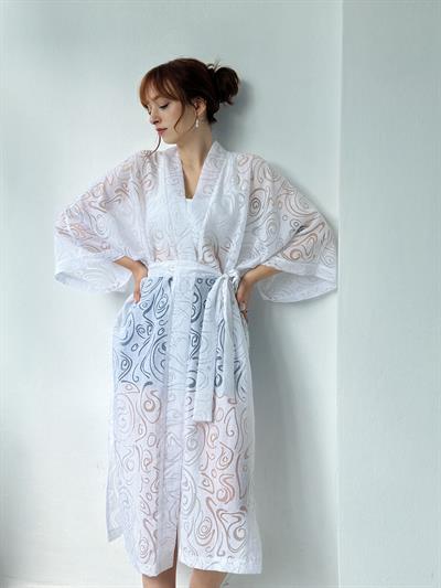 Retrobird Burning Transparent Fabric Kimono