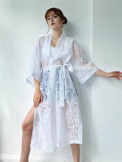 Retrobird Burning Transparent Fabric Kimono