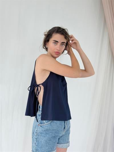 Retrobird Navy Blue Yoga Top with Side Ties