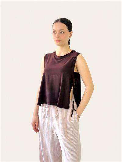 Retrobird Brown Yoga Top with Side Ties