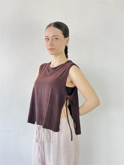 Retrobird Brown Yoga Top with Side Ties