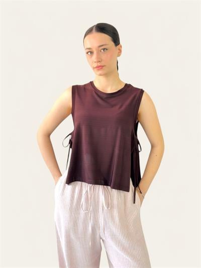 Retrobird Brown Yoga Top with Side Ties