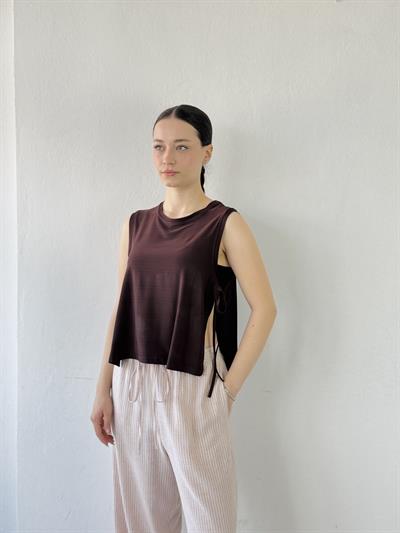 Retrobird Brown Yoga Top with Side Ties