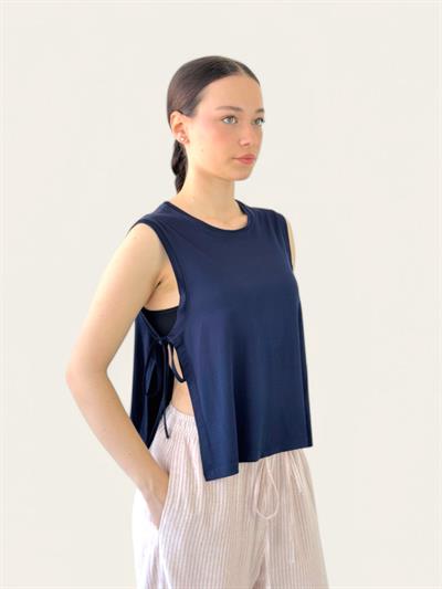 Retrobird Navy Blue Yoga Top with Side Ties