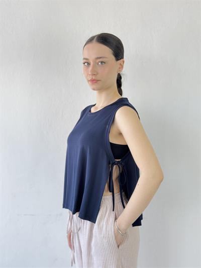 Retrobird Navy Blue Yoga Top with Side Ties