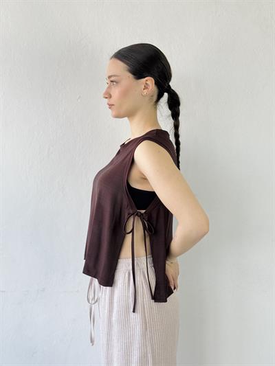 Retrobird Brown Yoga Top with Side Ties