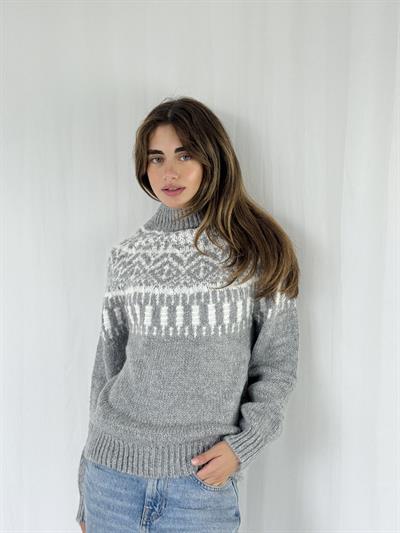 Retrobird Gri Yarım Dik Boğazlı Triko Kazak