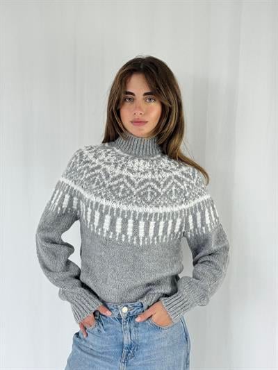 Retrobird Gri Yarım Dik Boğazlı Triko Kazak