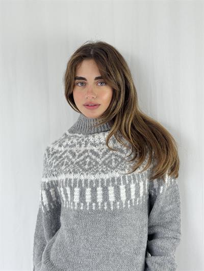 Retrobird Gri Yarım Dik Boğazlı Triko Kazak