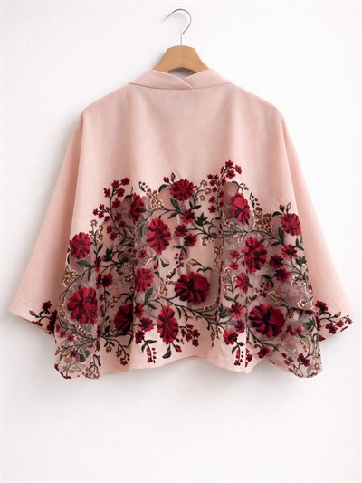 Retrobird Tasarım Transparan Çiçek Baskılı Yavruağzı Boho Mini Kimono