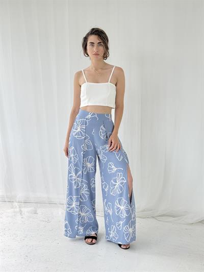 Retrobird YENİ Yırtmaç Detaylı Wide-Leg Kül Mavi Pantolon Etek