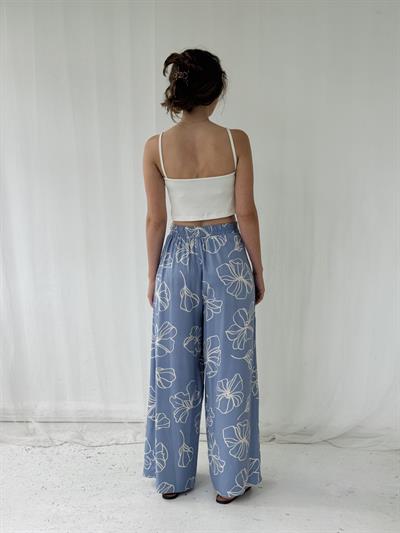 Retrobird YENİ Yırtmaç Detaylı Wide-Leg Kül Mavi Pantolon Etek