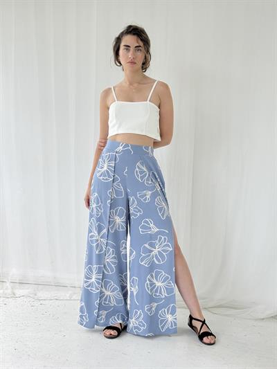 Retrobird YENİ Yırtmaç Detaylı Wide-Leg Kül Mavi Pantolon Etek