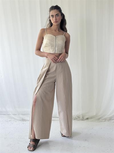 Retrobird Yırtmaç Detaylı Wide-Leg Vizon Pantolon Etek