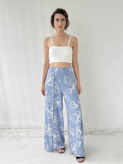 Retrobird YENİ Yırtmaç Detaylı Wide-Leg Kül Mavi Pantolon Etek