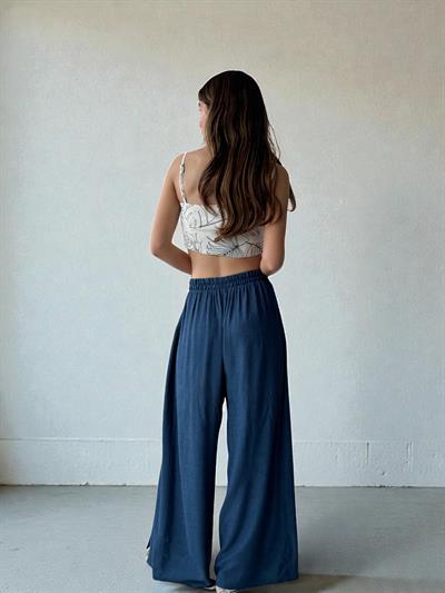 Retrobird Yırtmaç Detaylı Mavi Wide-Leg Pantolon Etek