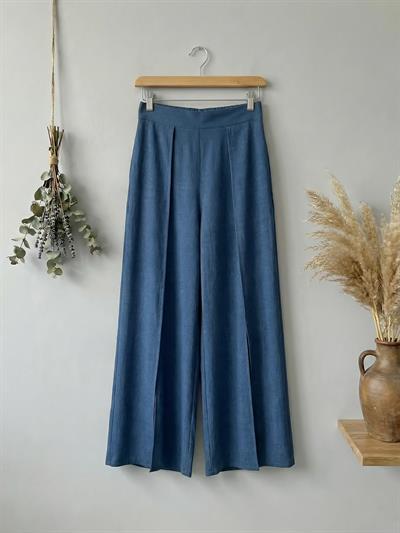 Retrobird Yırtmaç Detaylı Mavi Wide-Leg Pantolon Etek