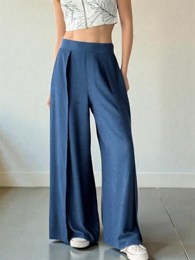 Retrobird Yırtmaç Detaylı Mavi Wide-Leg Pantolon Etek
