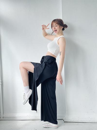 Retrobird Yırtmaç Detaylı Wide-Leg Siyah Pantolon Etek