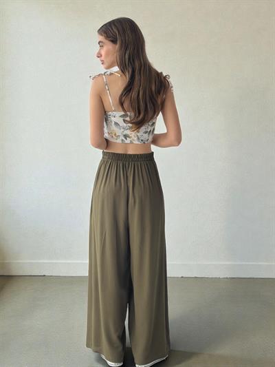 Retrobird Yırtmaç Detaylı Haki Wide-Leg Pantolon Etek