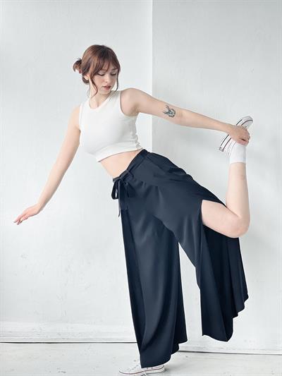 Retrobird Yırtmaç Detaylı Wide-Leg Siyah Pantolon Etek