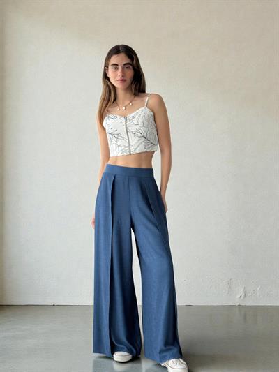 Retrobird Yırtmaç Detaylı Mavi Wide-Leg Pantolon Etek