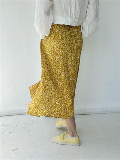 Retrobird Yüksek Bel Yırtmaçlı Midi Boy Sarı Etek