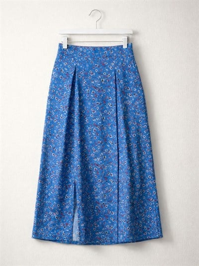 Retrobird High Waist Slit Midi Length Blue Skirt