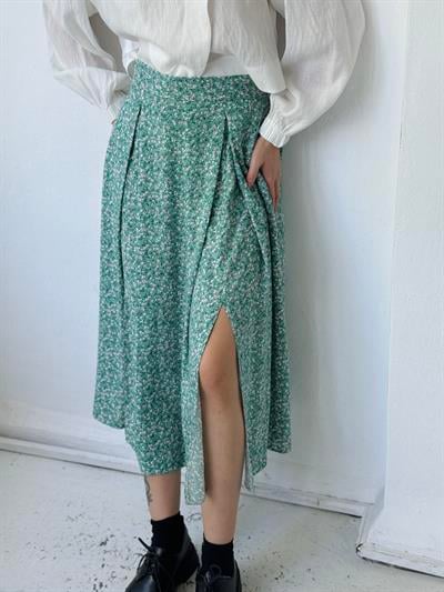 Retrobird Yüksek Bel Yırtmaçlı Midi Boy Turkuaz Etek