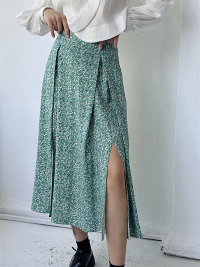 Retrobird Yüksek Bel Yırtmaçlı Midi Boy Turkuaz Etek