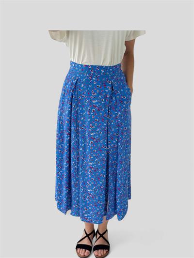 Retrobird Yüksek Bel Yırtmaçlı Midi Boy Mavi Etek