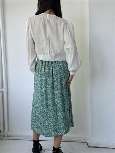 Retrobird Yüksek Bel Yırtmaçlı Midi Boy Turkuaz Etek