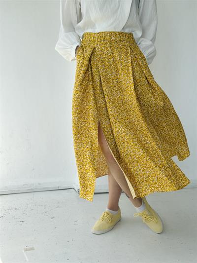 Retrobird Yüksek Bel Yırtmaçlı Midi Boy Sarı Etek