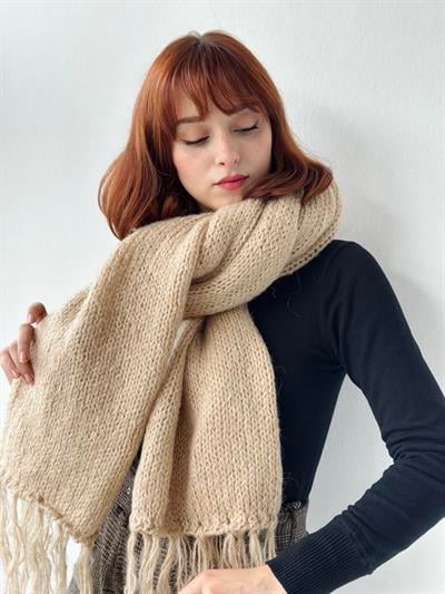 Retrobird Yumuşak Dokulu Örme Büyük Boy Taş Kadın Atkı