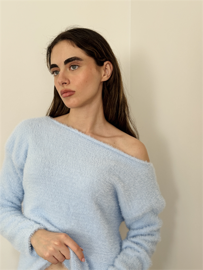 Retrobird Light Blue Soft Fluffy Cozy Knit Sweater