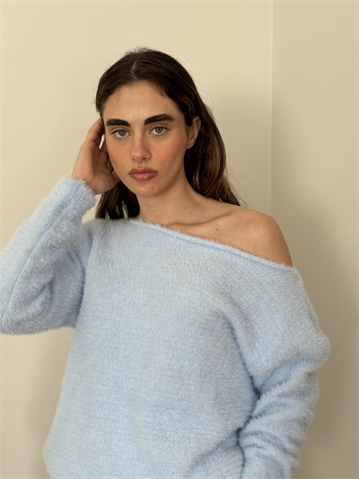 Retrobird Light Blue Soft Fluffy Cozy Knit Sweater
