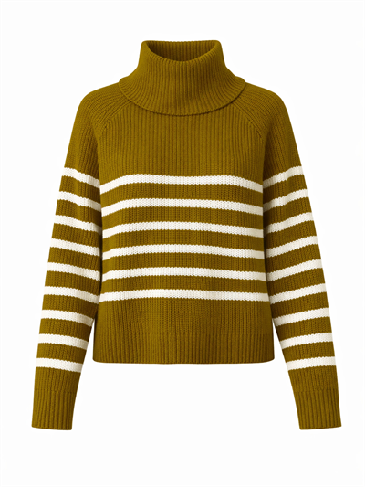 Retrobird Olive Green Wide Double Neck Knit Sweater