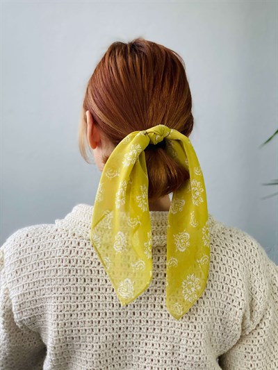 Retrobird Yellow Ethnic Patterned Elastic Buckle Womens Scarf
