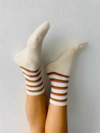 Retrobird Cotton Single Double Color Unisex Striped Sports Socks