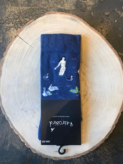 Retrobird Cotton Single Pair Navy Blue Unisex Painting Socks