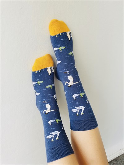 Retrobird Cotton Single Pair Navy Blue Unisex Painting Socks