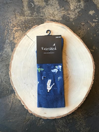 Retrobird Cotton Single Pair Navy Blue Unisex Painting Socks