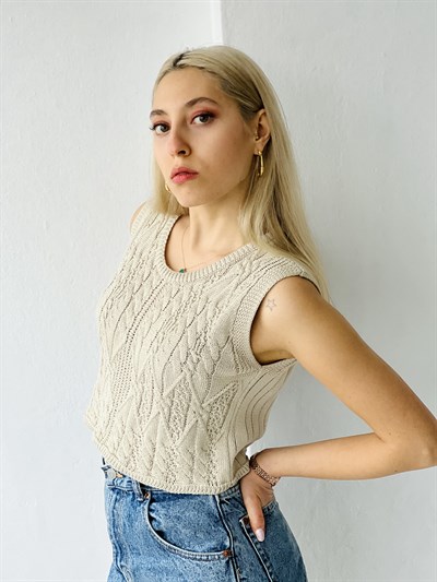 Retrobird Örgü Triko Mevsimlik Taş Renkli Süveter