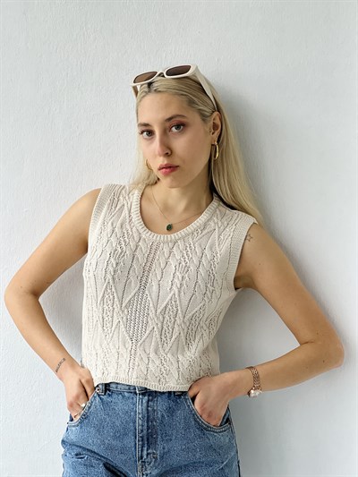 Retrobird Örgü Triko Mevsimlik Bej Süveter