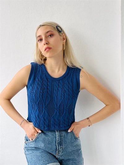 Retrobird Örgü Triko Mevsimlik Saks Mavisi Süveter