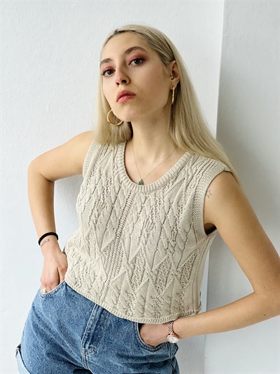 Retrobird Örgü Triko Mevsimlik Taş Renkli Süveter