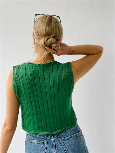 Retrobird Örgü Triko Mevsimlik Yeşil Renkli Süveter