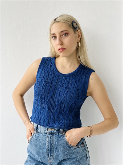 Retrobird Örgü Triko Mevsimlik Saks Mavisi Süveter