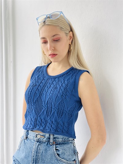 Retrobird Örgü Triko Mevsimlik Saks Mavisi Süveter