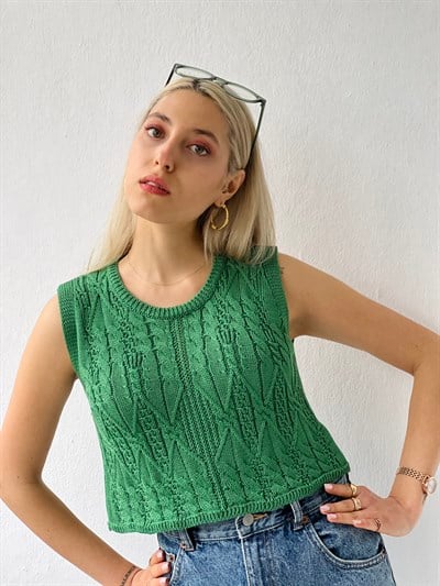 Retrobird Örgü Triko Mevsimlik Yeşil Renkli Süveter